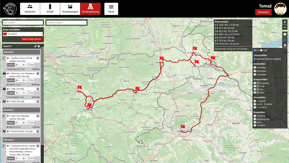 An online tool for planning work routes